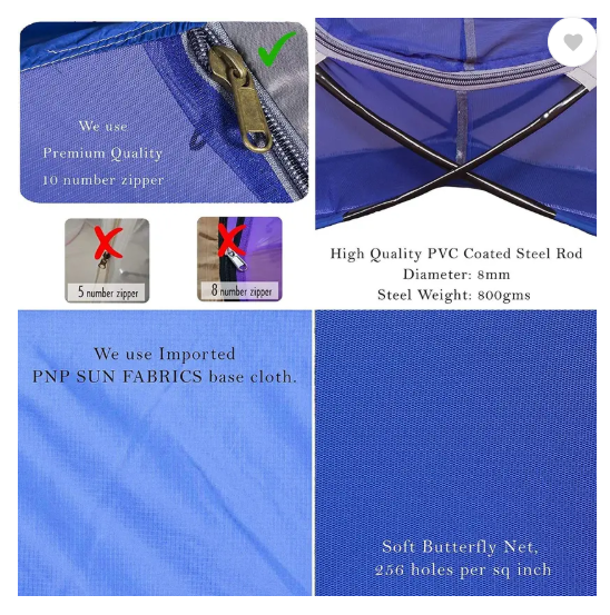 Ghuraba Cotton Adults Washable Single Bed Mosquito Net Mosquito Net  (Blue, Tent)