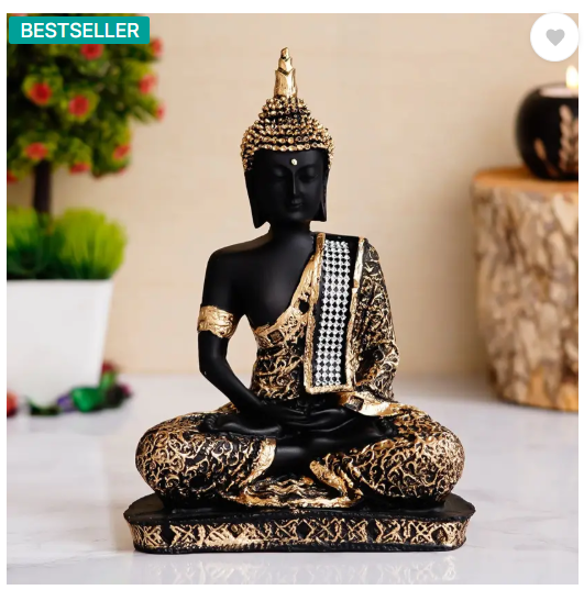 Royalbox Meditating Buddha Statue For Home Decor Idol Decorative Showpiece - 17 cm  (Polyresin, Gold)