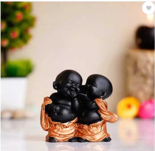 Royalbox Handcrafted Resine Little Laughing Buddha Showpiece for Home and office Decorative Showpiece - 11 cm  (Polyresin, Black)