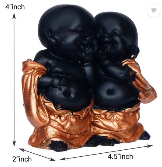 Royalbox Handcrafted Resine Little Laughing Buddha Showpiece for Home and office Decorative Showpiece - 11 cm  (Polyresin, Black)