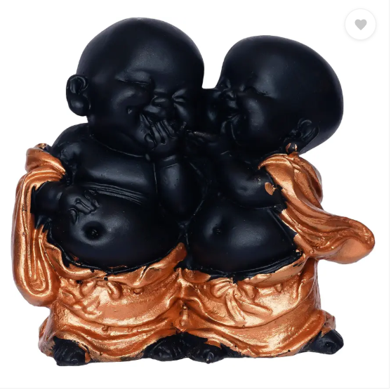 Royalbox Handcrafted Resine Little Laughing Buddha Showpiece for Home and office Decorative Showpiece - 11 cm  (Polyresin, Black)