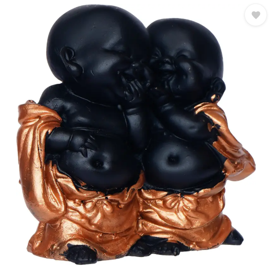 Royalbox Handcrafted Resine Little Laughing Buddha Showpiece for Home and office Decorative Showpiece - 11 cm  (Polyresin, Black)