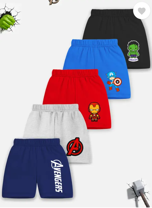 Short For Boys Casual Graphic Print Cotton Blend  (Multicolor, Pack of 5)
