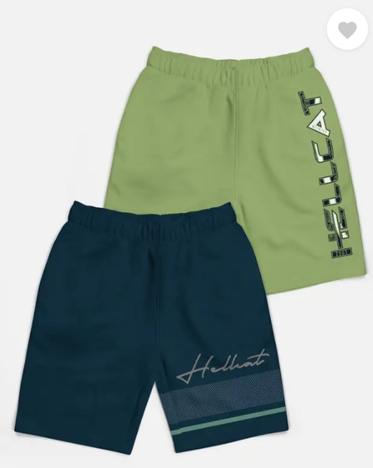 Short For Boys Casual Printed Cotton Blend  (Green, Pack of 2)