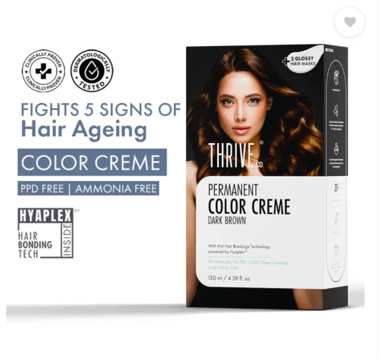 ThriveCo Permanent Color Creme | No Ammonia | No PPD | Powered by HYAPLEX™ , Dark Brown , Dark Brown