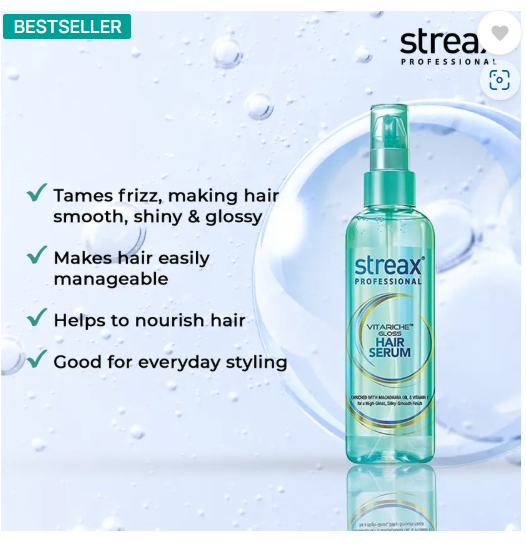 Streax Vitariche Gloss Hair Serum - Vitamin E & Macadamia Oil  (200 ml)