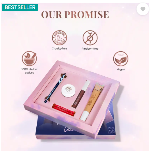 Just Herbs Makeup Glam Kit with Lip Balm, Foundation, Liquid Lipstick, Cheek Tint & Kajal