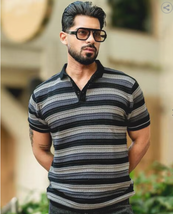 MANIAC Men Stripes Slim Fit Polo T-shirt
