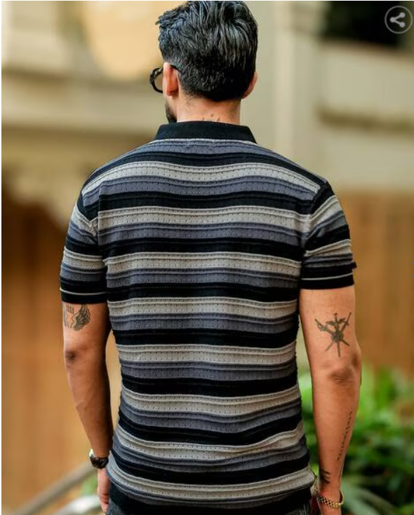 MANIAC Men Stripes Slim Fit Polo T-shirt