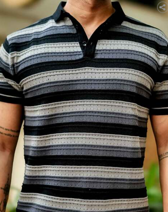 MANIAC Men Stripes Slim Fit Polo T-shirt