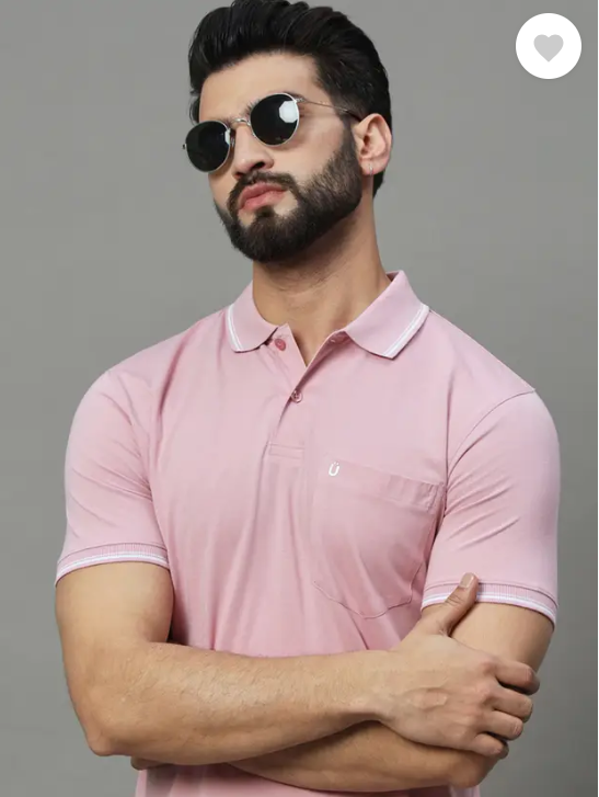 UNIBERRY | Men Solid Polo Neck Cotton Blend Pink T-Shirt