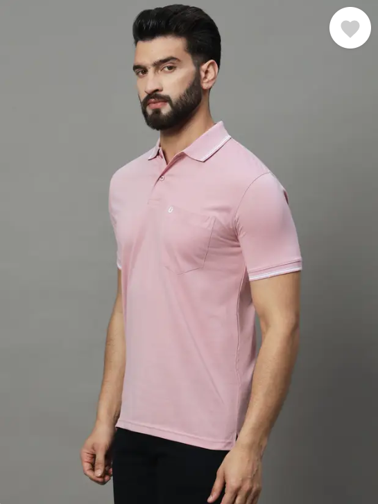 UNIBERRY | Men Solid Polo Neck Cotton Blend Pink T-Shirt