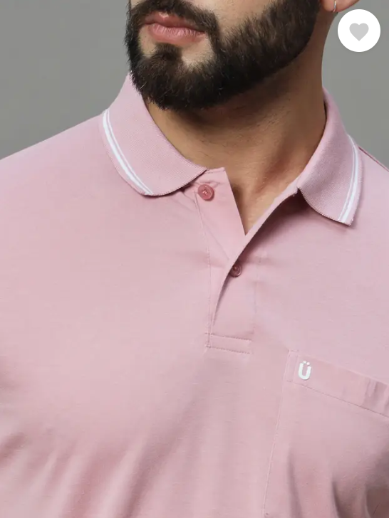 UNIBERRY | Men Solid Polo Neck Cotton Blend Pink T-Shirt