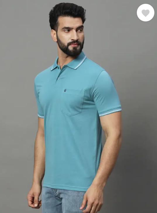 UNIBERRY | Men Solid Polo Neck Cotton Blend Blue T-Shirt