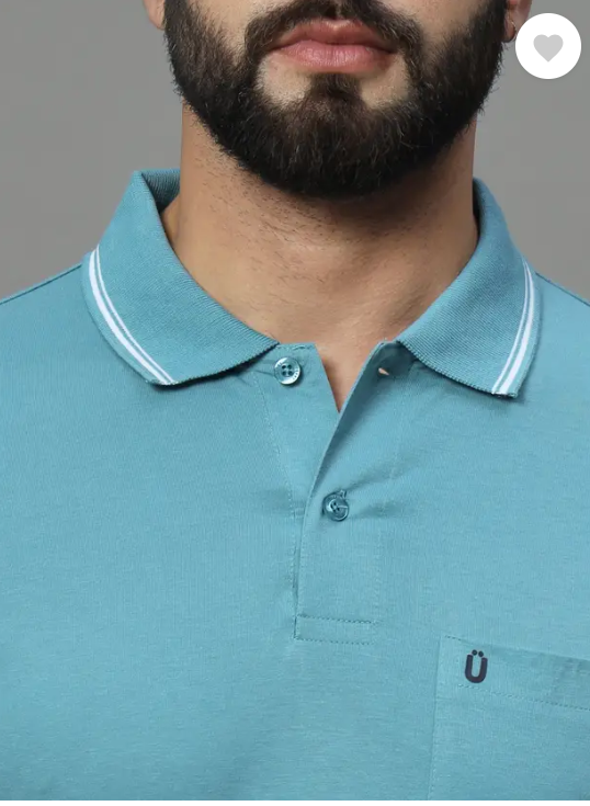 UNIBERRY | Men Solid Polo Neck Cotton Blend Blue T-Shirt