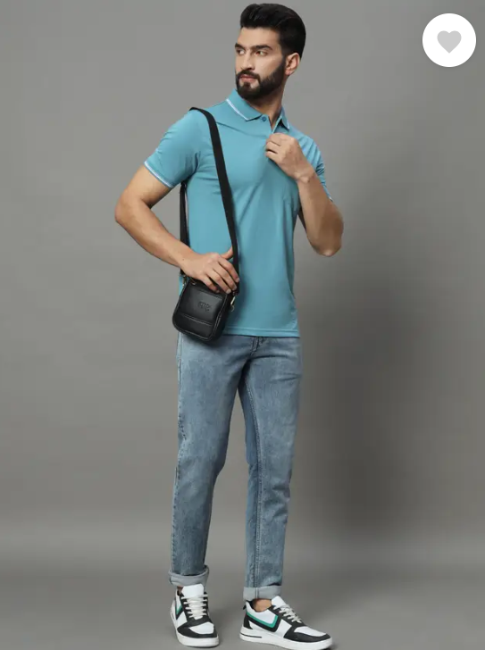 UNIBERRY | Men Solid Polo Neck Cotton Blend Blue T-Shirt