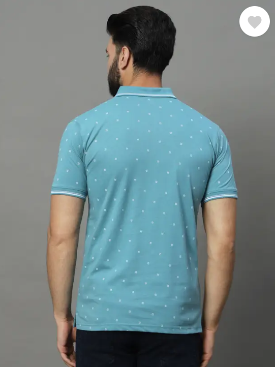 UNIBERRY | Men Printed Polo Neck Cotton Blend Blue T-Shirt