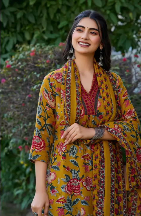 Floral Print Kurta, Salwar & Dupatta Set