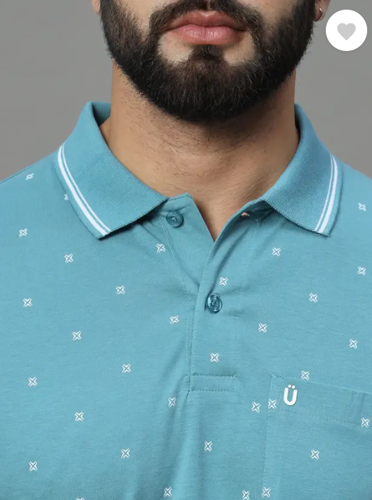 UNIBERRY | Men Printed Polo Neck Cotton Blend Blue T-Shirt