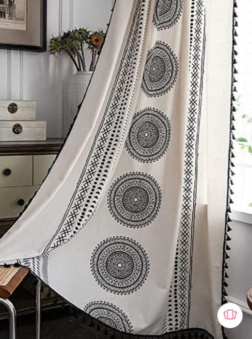 URBAN SPACE |  Boho Black & White Ethnic Motifs Printed Cotton Window Curtain