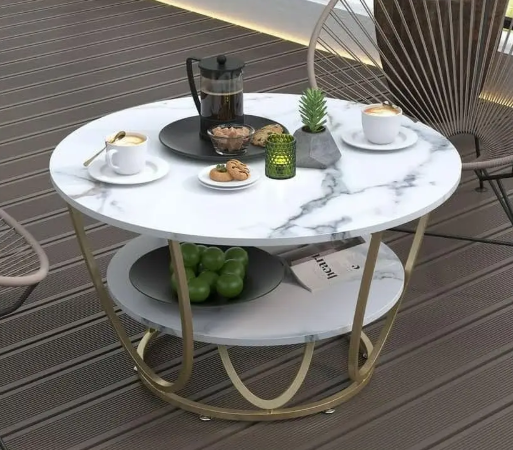 SS CRAFTMAKERS Right Choice Round Shape Coffee Table Engineered Wood Coffee Table  (Finish Color - Golden, Pre-assembled)