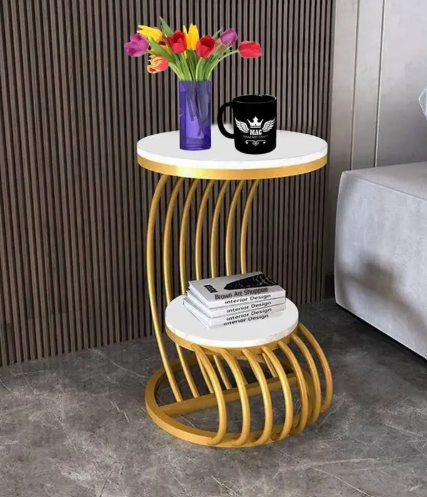 MAAZ ART CRAFT Heritage Designs Iron Haven: A Stylish Metal Side Table for Modern Spaces Engineered Wood Coffee Table  (Finish Color - White, Gold, Pre-assembled)