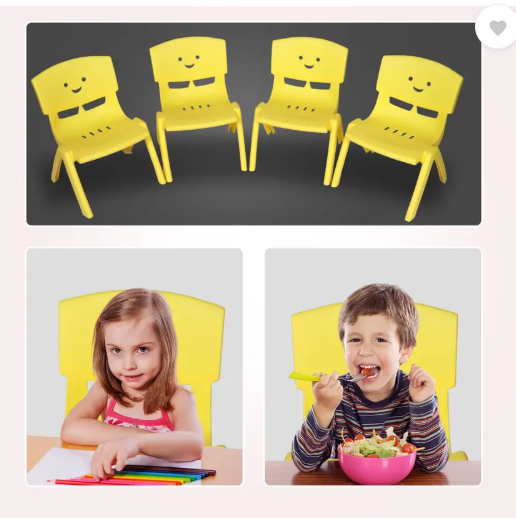 Toyplus Toy Plus Smiley Baby Chair Study Chair for Kids with Backrest, Set of 4 Plastic Chair  (Finish Color - Yellow, Pre-assembled)