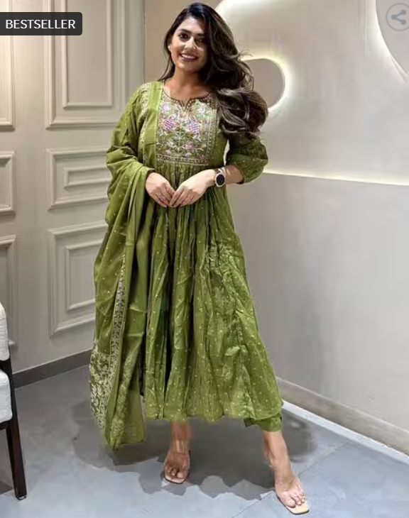 Women Embroidered Flared Kurta & Pants with Dupatta