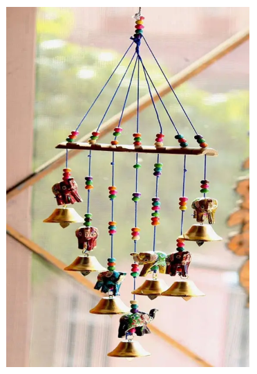 newshivcollection Handcrafted Elephant Design Wood Windchime  (18 inch X 18 inch, Multicolor)