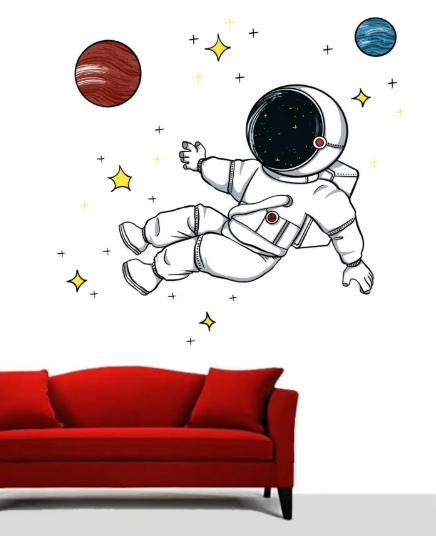 WallHunt 66 cm astronaut in space wall stickers for bedroom,living,kids room etc Self Adhesive Sticker  (Pack of 1)