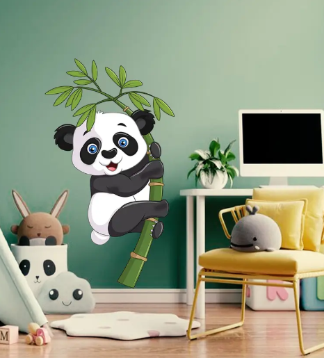 COLOURED WINGS 65 cm Trendy Cute Panda Designs of Wall Stickers for Kids Room and Home Decoration Self Adhesive Sticker  (Pack of 1)