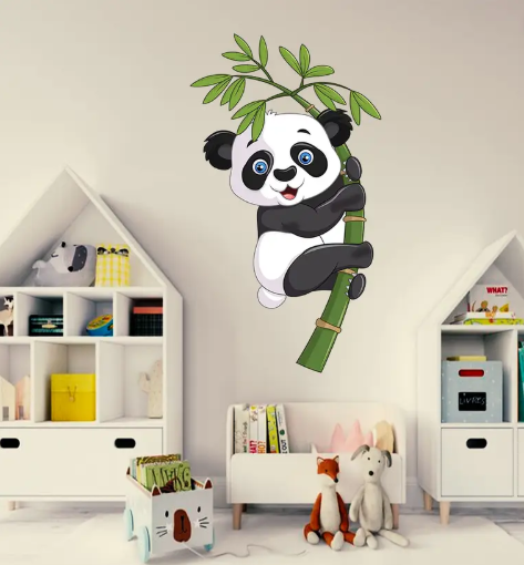 COLOURED WINGS 65 cm Trendy Cute Panda Designs of Wall Stickers for Kids Room and Home Decoration Self Adhesive Sticker  (Pack of 1)