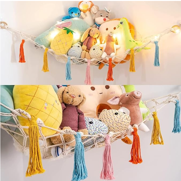 ecofynd Stuffed Soft Toy Organizer, Animal Toy Hammock, Hanging Cotton Storage, Boho Large Corner Plush Toys, Net Holder, Nursery Kids, Play Room, Bedroom, Kid Room (BH010)