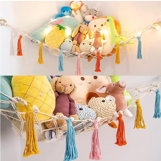 ecofynd Stuffed Soft Toy Organizer, Animal Toy Hammock, Hanging Cotton Storage, Boho Large Corner Plush Toys, Net Holder, Nursery Kids, Play Room, Bedroom, Kid Room (BH010)
