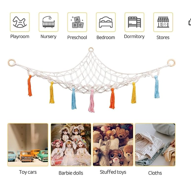ecofynd Stuffed Soft Toy Organizer, Animal Toy Hammock, Hanging Cotton Storage, Boho Large Corner Plush Toys, Net Holder, Nursery Kids, Play Room, Bedroom, Kid Room (BH010)