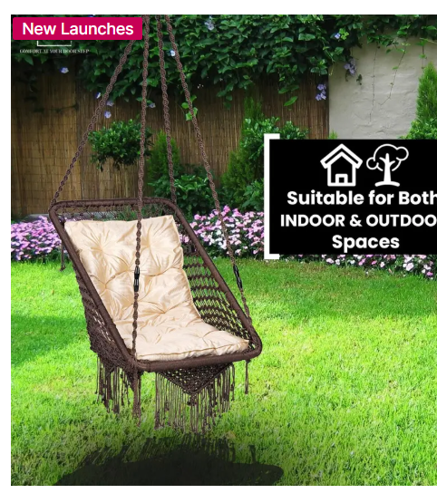 Patiofy Premium Square Swing for Adults with Golden Cushion, Jhula Indoor,Swing for Home Polyester Hammock  (Brown, DIY(Do-It-Yourself))