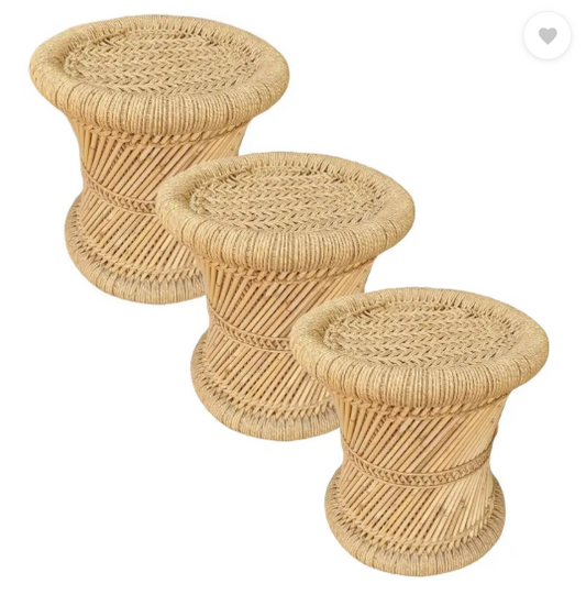 Extend creation Handmade and Natural Bamboo Mudda Stool With Beige - 12 X 12 Inch Outdoor & Cafeteria Stool  (Beige, Pre-assembled)