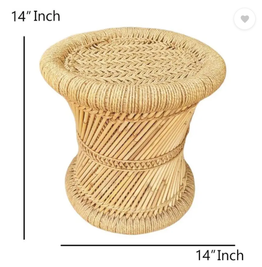 Extend creation Handmade and Natural Bamboo Mudda Stool With Beige - 12 X 12 Inch Outdoor & Cafeteria Stool  (Beige, Pre-assembled)