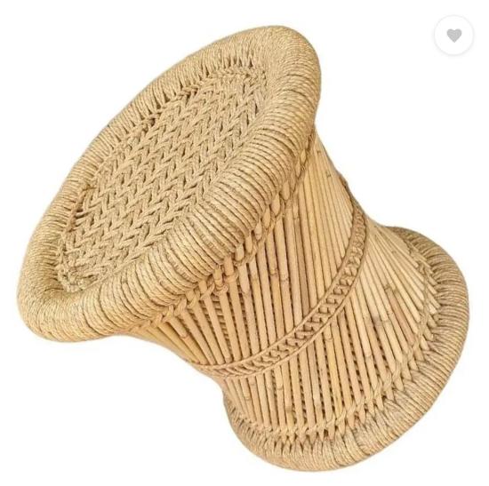 Extend creation Handmade and Natural Bamboo Mudda Stool With Beige - 12 X 12 Inch Outdoor & Cafeteria Stool  (Beige, Pre-assembled)