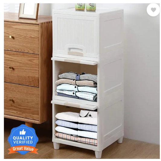 Sasimo 3-Door 3-Shelf Plastic foldable Cupboard PC Collapsible Wardrobe  (Finish Color - 3,White, DIY(Do-It-Yourself))