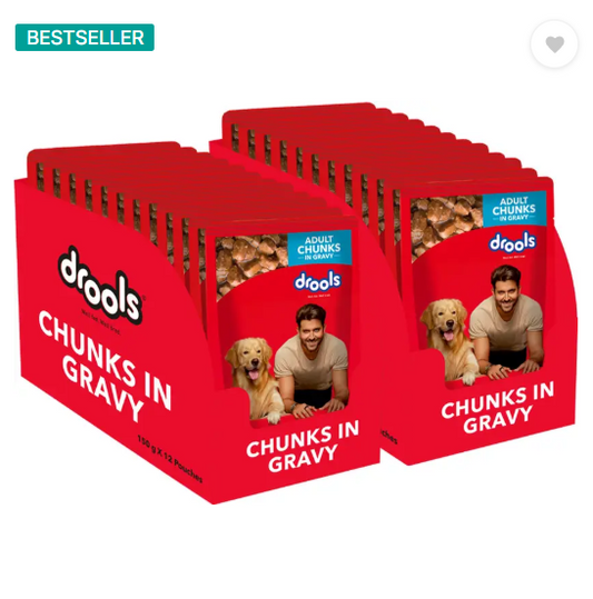 Drools Chunks in gravy for Adult - Chicken Liver and Real Chicken 3.6 kg (24x0.15 kg) Wet Adult Dog Food
