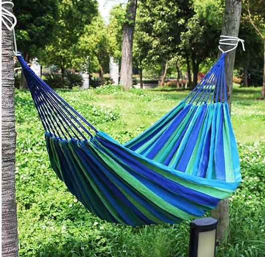DIPDEY Portable Swing Cotton Stripe With Strong Hammocks Rope Beach Sleeping Bed Backpack Spreader Bar Tree Hanging For Travel Garden Striped Ultralight Outdoor Jula Camping Hammock (Multicolor)-Set 1