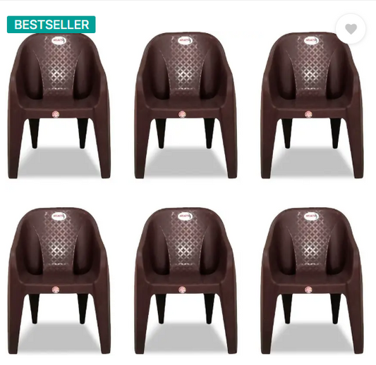 ARLAVYA Mario Model for Home, Garden, Office, Cafeteria Plastic Outdoor Chair  (Brown, Set of 6, Pre-assembled)