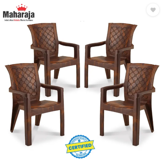 MAHARAJA Dabang 201 for Home,Office | Comfortable, ArmRest | Bearing Capacity upto 200Kg Plastic Outdoor Chair  (Teakwood, Set of 4, Pre-assembled)