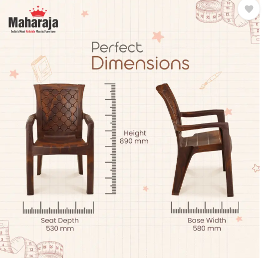MAHARAJA Dabang 201 for Home,Office | Comfortable, ArmRest | Bearing Capacity upto 200Kg Plastic Outdoor Chair  (Teakwood, Set of 4, Pre-assembled)