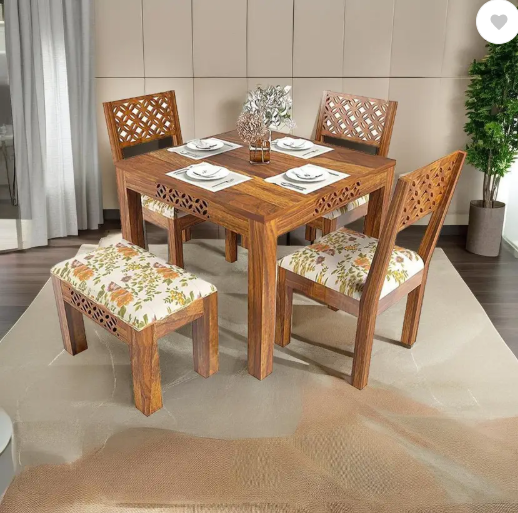 Custom Decor Solid Wood 4 Seater Dining Set  (Finish Color -Honey Finish, DIY(Do-It-Yourself))