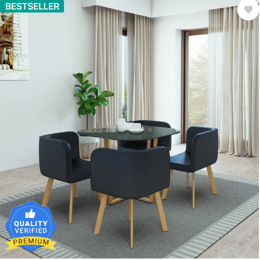 Flipkart Perfect Homes Atiu Metal 4 Seater Dining Set  (Finish Color -Midnight Black, Knock Down)