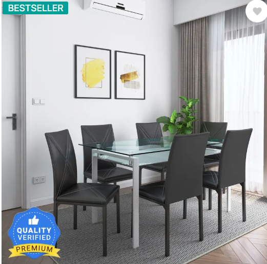 Flipkart Perfect Homes Luzon Metal 6 Seater Dining Set  (Finish Color -Midnight Black, Knock Down)