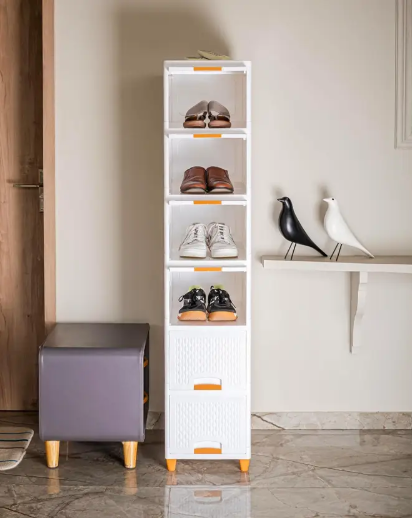 Shiswa Foldable 6-Tier Clothes Storage Rack & Organizer for Wardrobe & Drawers Plastic Free Standing Cabinet  (Finish Color - White, DIY(Do-It-Yourself))
