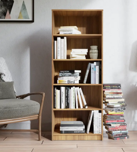 NEUDOT BRAVO Engineered Wood Open Book Shelf  (Finish Color - TEAK, Knock Down)